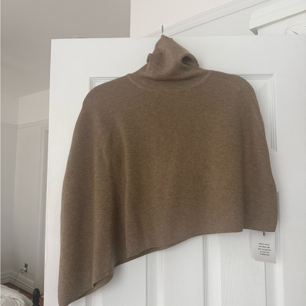 Brown Turtleneck Women's Poncho Sweater